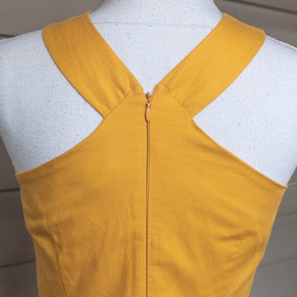 Ann Taylor Halter Midi Dress Mustard Yellow Gold Linen Blend Retro 50s A Line - Picture 8 of 11